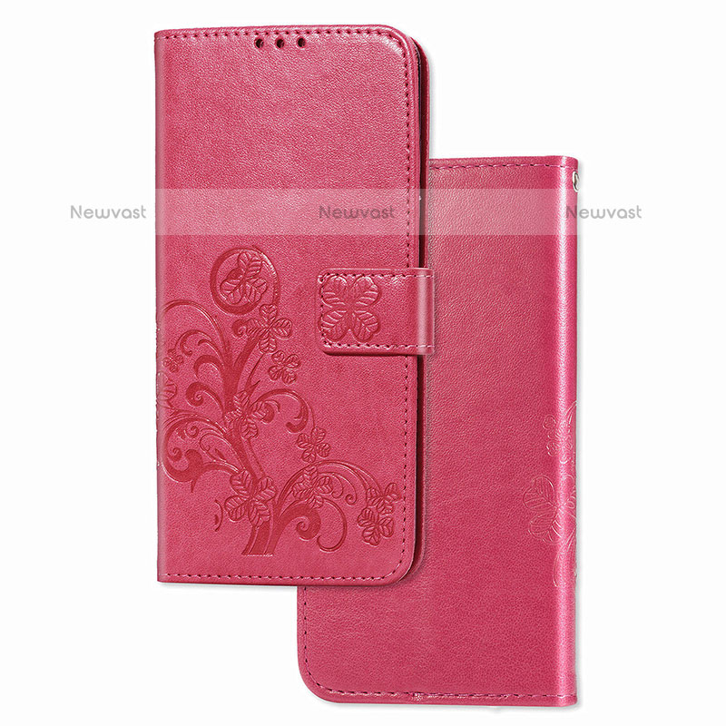 Leather Case Stands Flip Flowers Cover Holder for Samsung Galaxy A12 Red