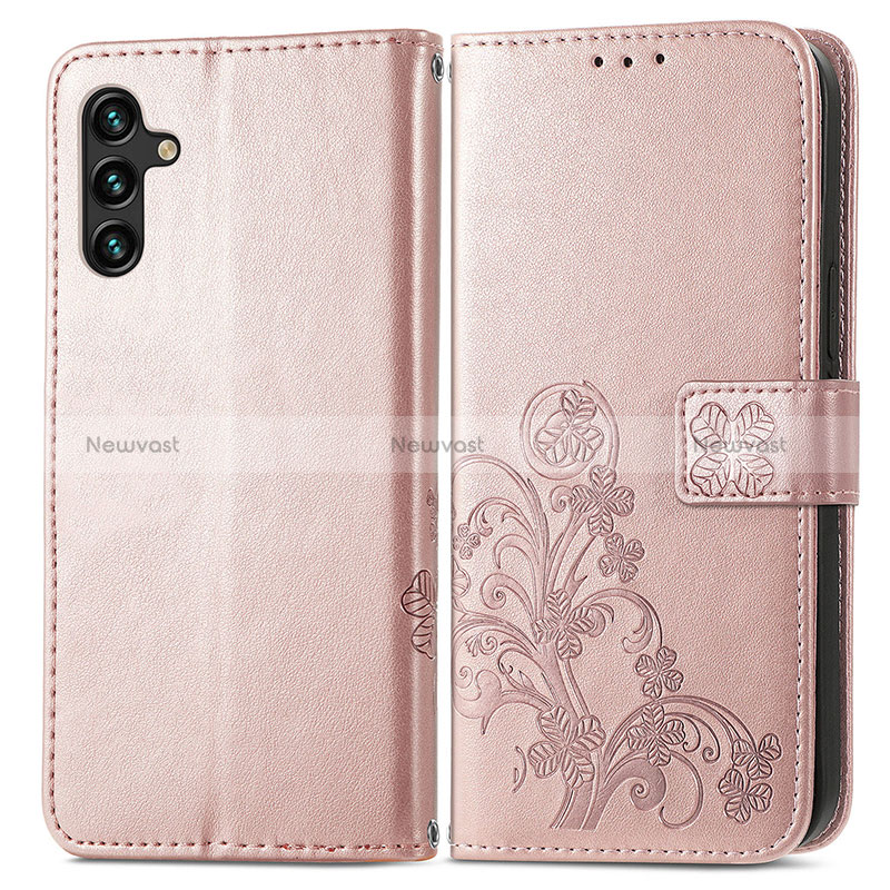 Leather Case Stands Flip Flowers Cover Holder for Samsung Galaxy A13 5G Pink