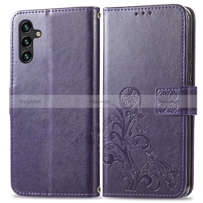 Leather Case Stands Flip Flowers Cover Holder for Samsung Galaxy A13 5G Purple