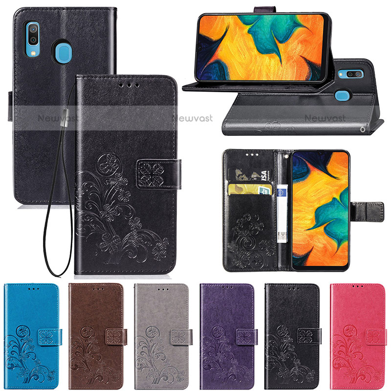 Leather Case Stands Flip Flowers Cover Holder for Samsung Galaxy A20