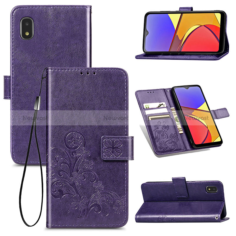 Leather Case Stands Flip Flowers Cover Holder for Samsung Galaxy A21 SC-42A