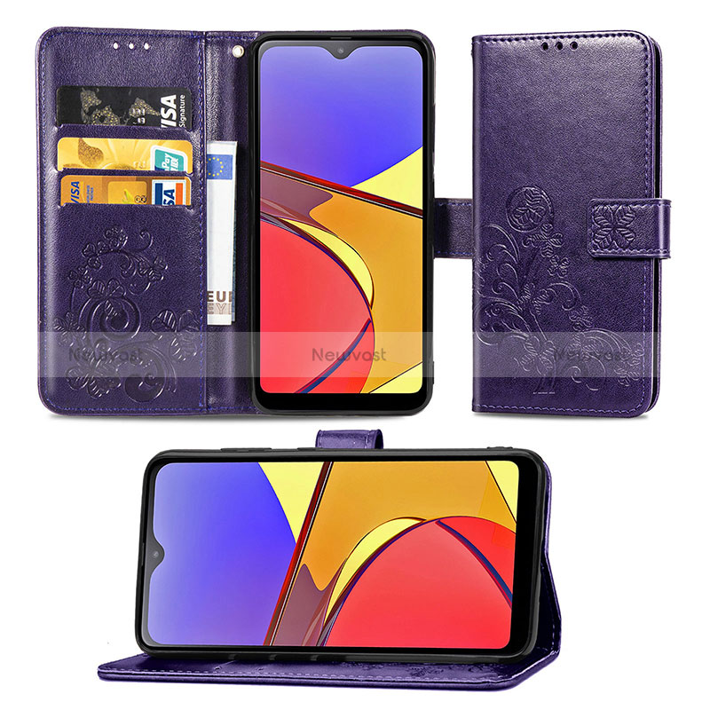 Leather Case Stands Flip Flowers Cover Holder for Samsung Galaxy A21 SC-42A