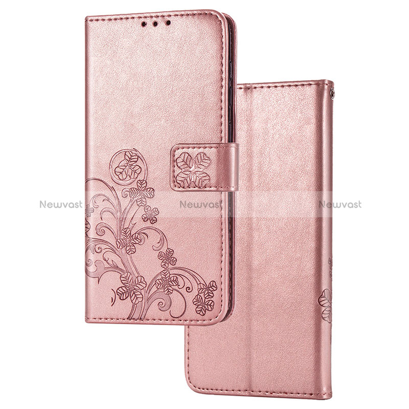 Leather Case Stands Flip Flowers Cover Holder for Samsung Galaxy A21 SC-42A Rose Gold