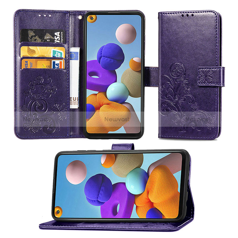 Leather Case Stands Flip Flowers Cover Holder for Samsung Galaxy A21s