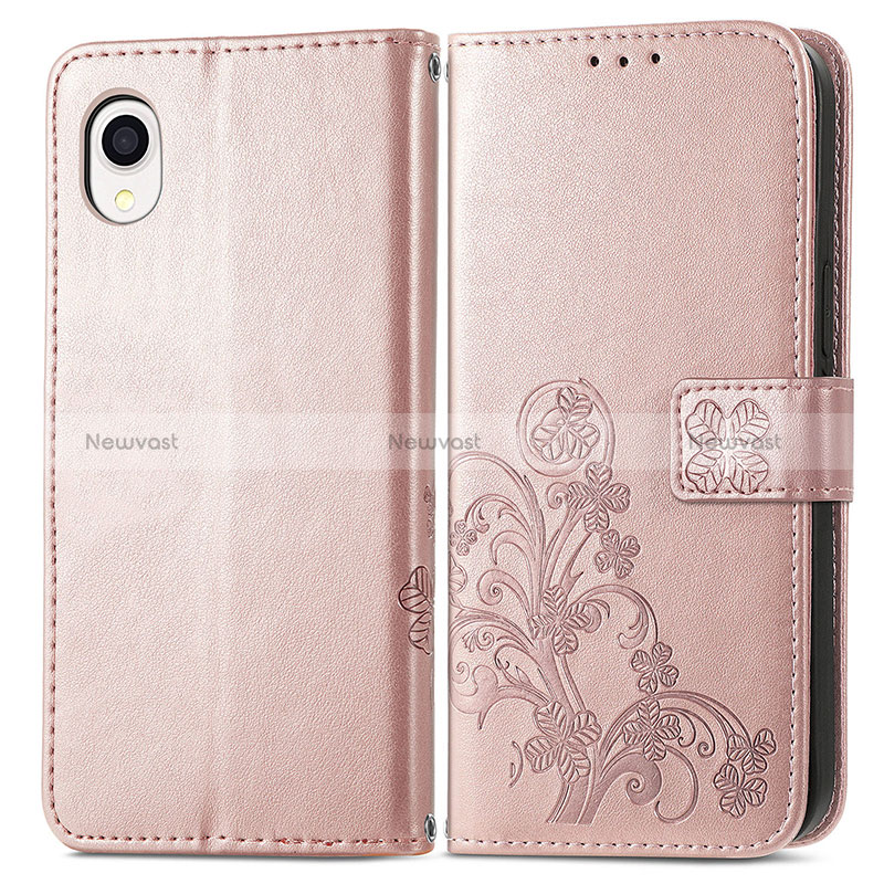 Leather Case Stands Flip Flowers Cover Holder for Samsung Galaxy A22 5G SC-56B Pink
