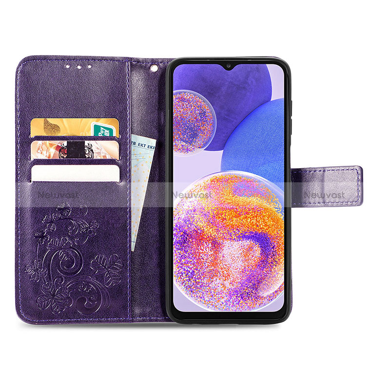 Leather Case Stands Flip Flowers Cover Holder for Samsung Galaxy A23 4G