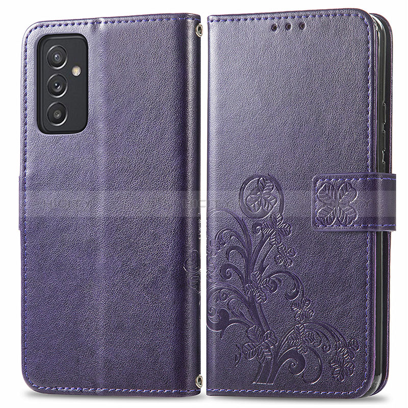 Leather Case Stands Flip Flowers Cover Holder for Samsung Galaxy A25 5G Purple