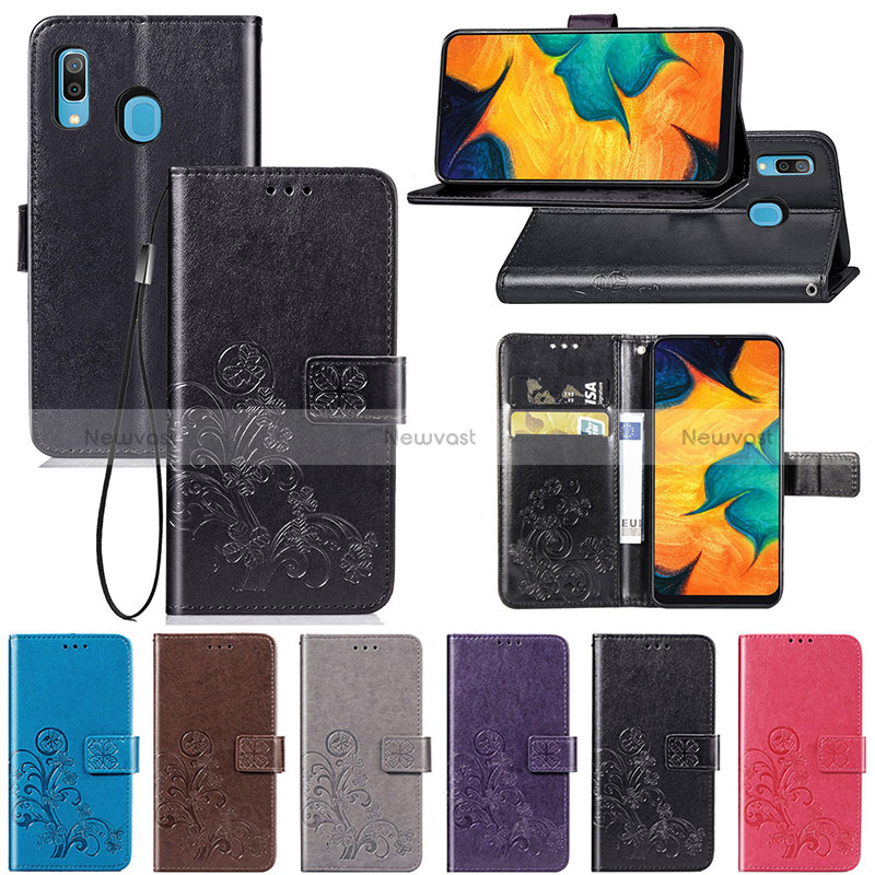 Leather Case Stands Flip Flowers Cover Holder for Samsung Galaxy A30