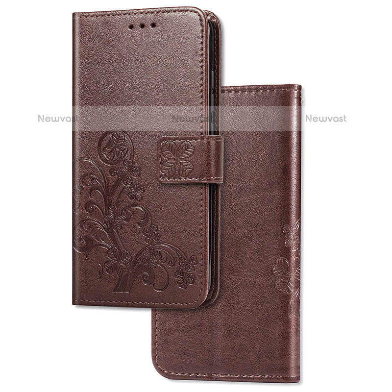 Leather Case Stands Flip Flowers Cover Holder for Samsung Galaxy A31 Brown