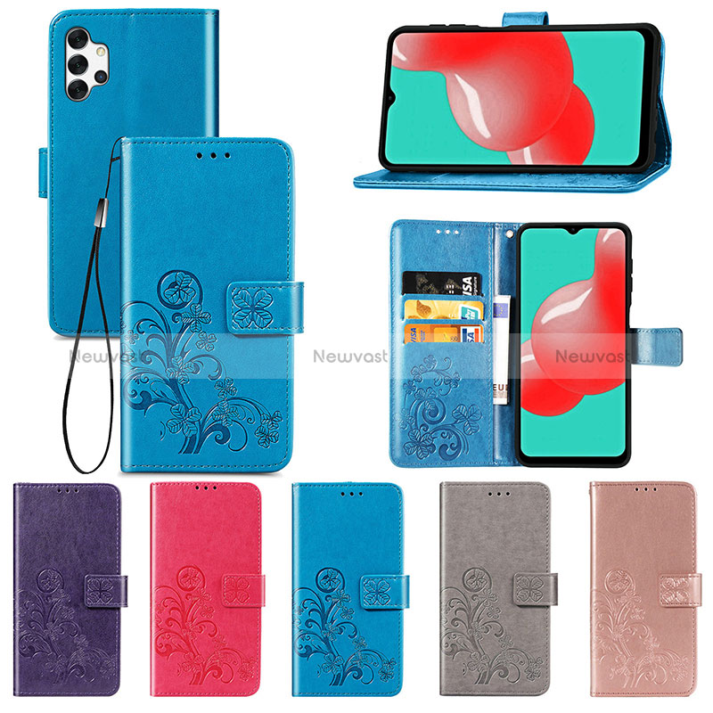 Leather Case Stands Flip Flowers Cover Holder for Samsung Galaxy A32 4G