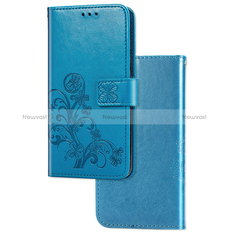 Leather Case Stands Flip Flowers Cover Holder for Samsung Galaxy A32 5G Blue