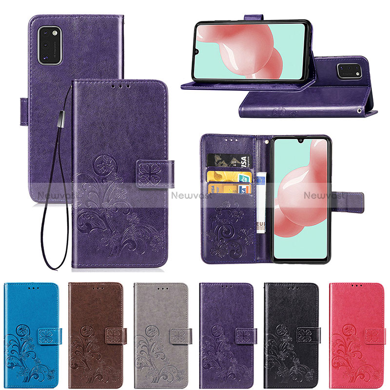 Leather Case Stands Flip Flowers Cover Holder for Samsung Galaxy A41