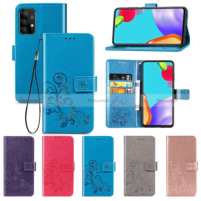 Leather Case Stands Flip Flowers Cover Holder for Samsung Galaxy A52 5G