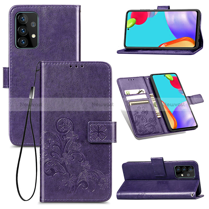 Leather Case Stands Flip Flowers Cover Holder for Samsung Galaxy A52 5G