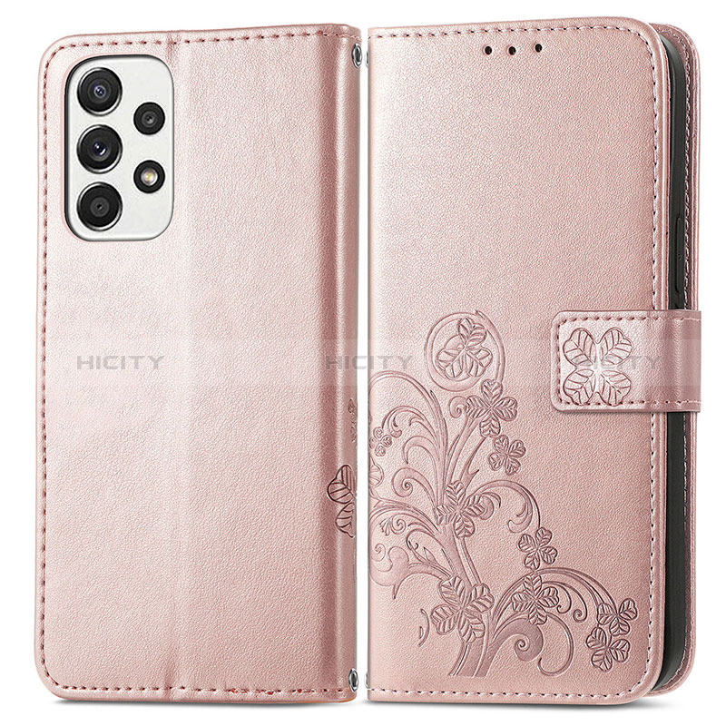 Leather Case Stands Flip Flowers Cover Holder for Samsung Galaxy A53 5G Pink