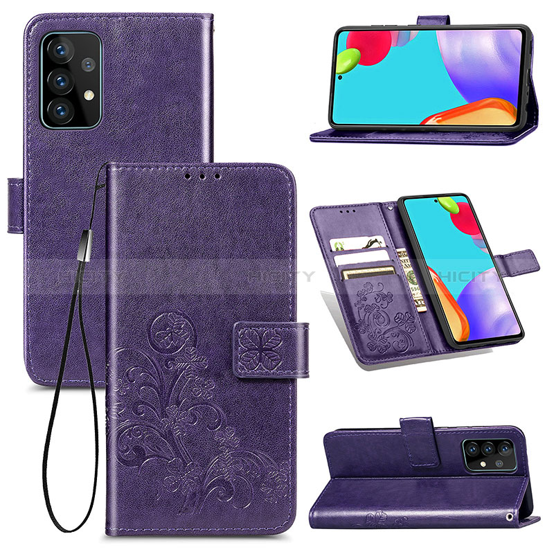 Leather Case Stands Flip Flowers Cover Holder for Samsung Galaxy A72 4G