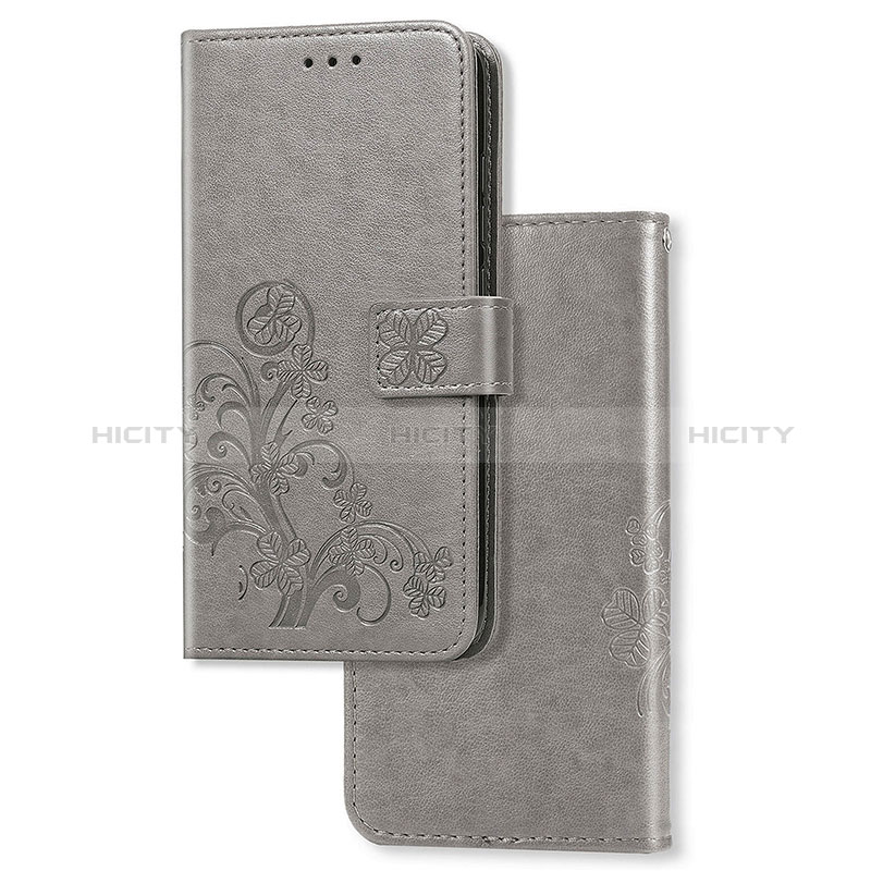 Leather Case Stands Flip Flowers Cover Holder for Samsung Galaxy A72 4G Gray
