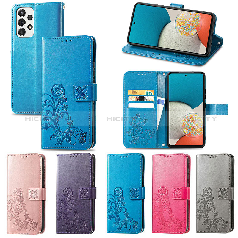 Leather Case Stands Flip Flowers Cover Holder for Samsung Galaxy A73 5G