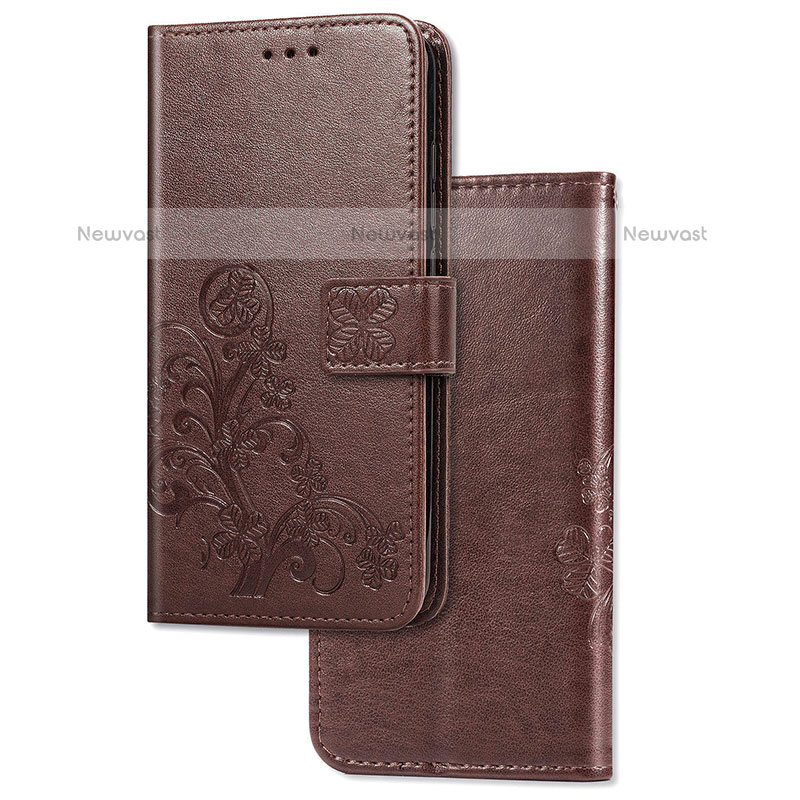 Leather Case Stands Flip Flowers Cover Holder for Samsung Galaxy A91 Brown