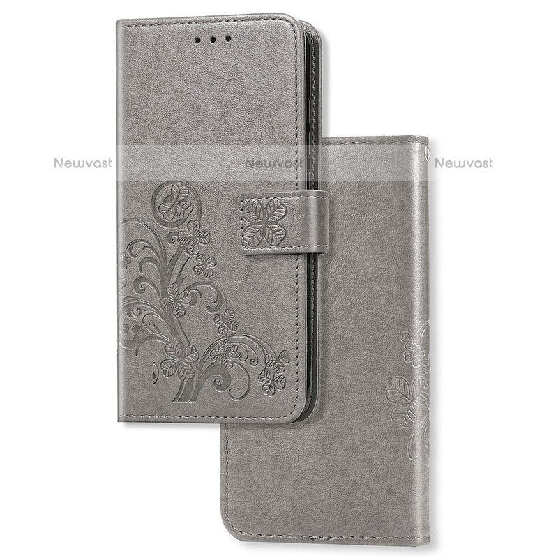 Leather Case Stands Flip Flowers Cover Holder for Samsung Galaxy A91 Gray