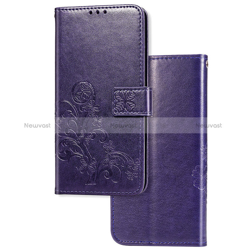 Leather Case Stands Flip Flowers Cover Holder for Samsung Galaxy F02S SM-E025F Purple