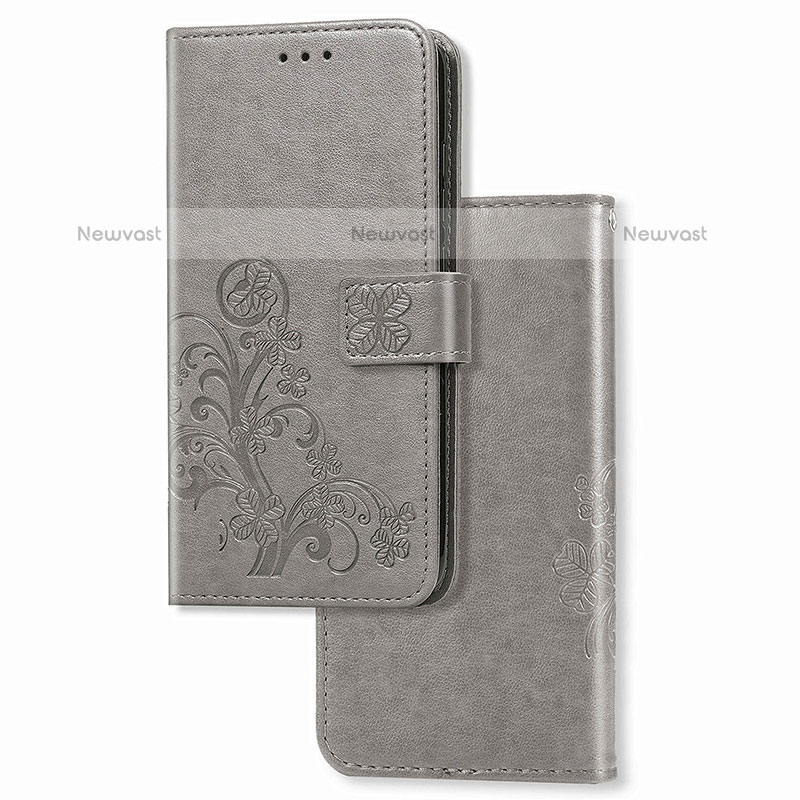 Leather Case Stands Flip Flowers Cover Holder for Samsung Galaxy F12 Gray
