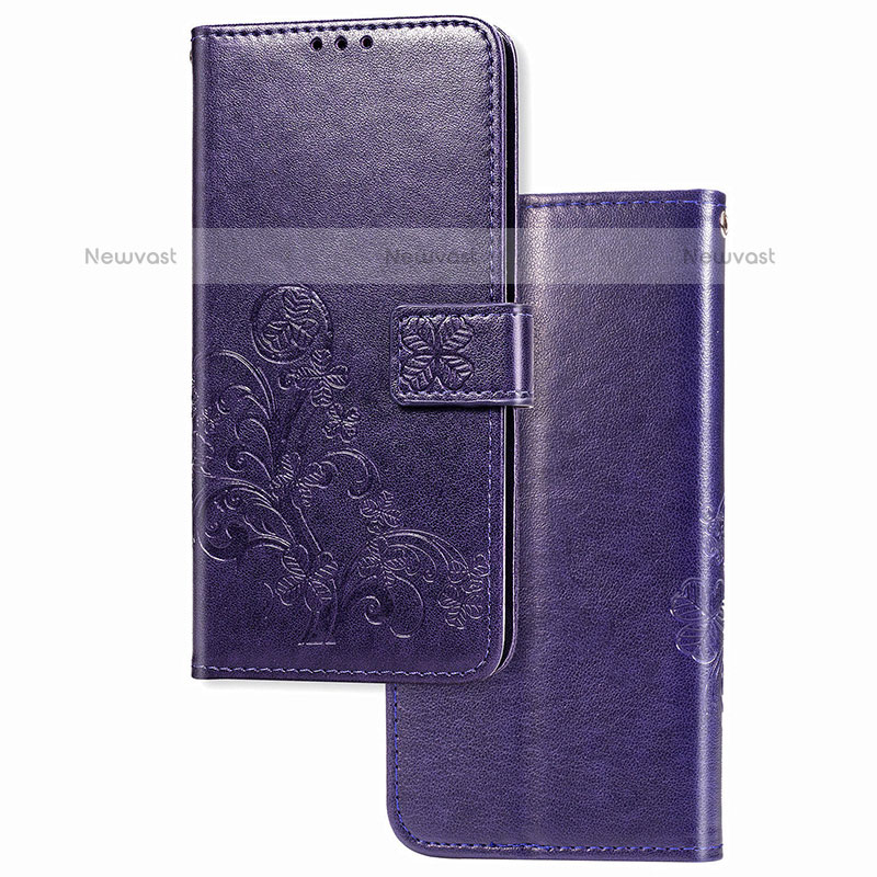 Leather Case Stands Flip Flowers Cover Holder for Samsung Galaxy F12 Purple