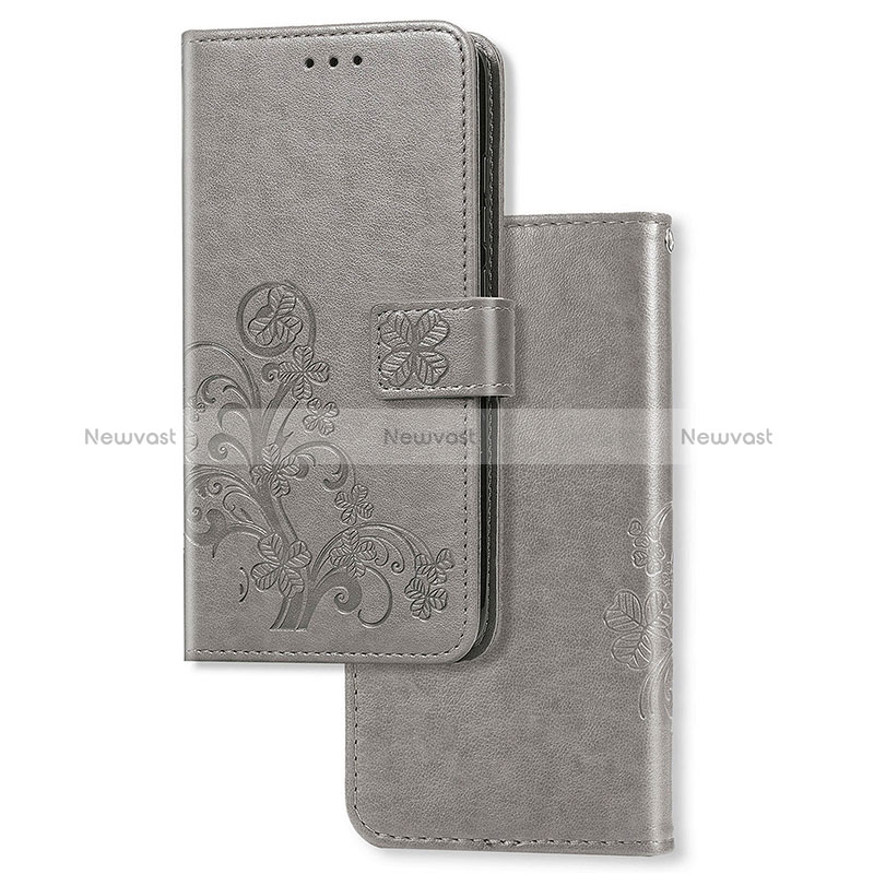 Leather Case Stands Flip Flowers Cover Holder for Samsung Galaxy F41 Gray