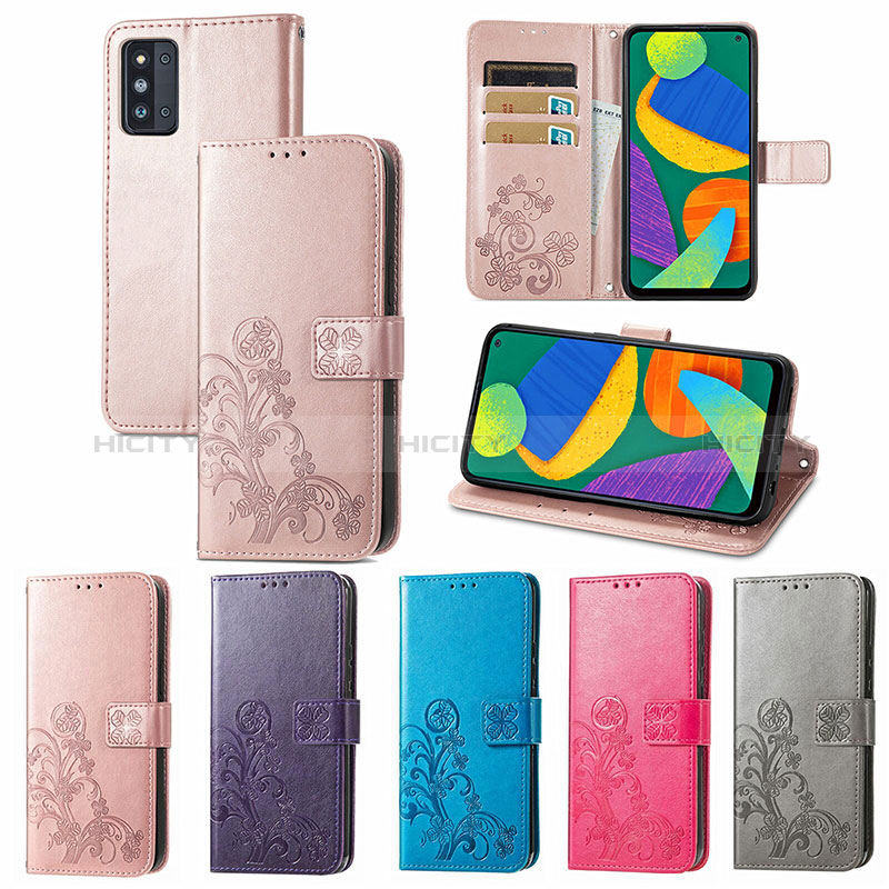 Leather Case Stands Flip Flowers Cover Holder for Samsung Galaxy F52 5G