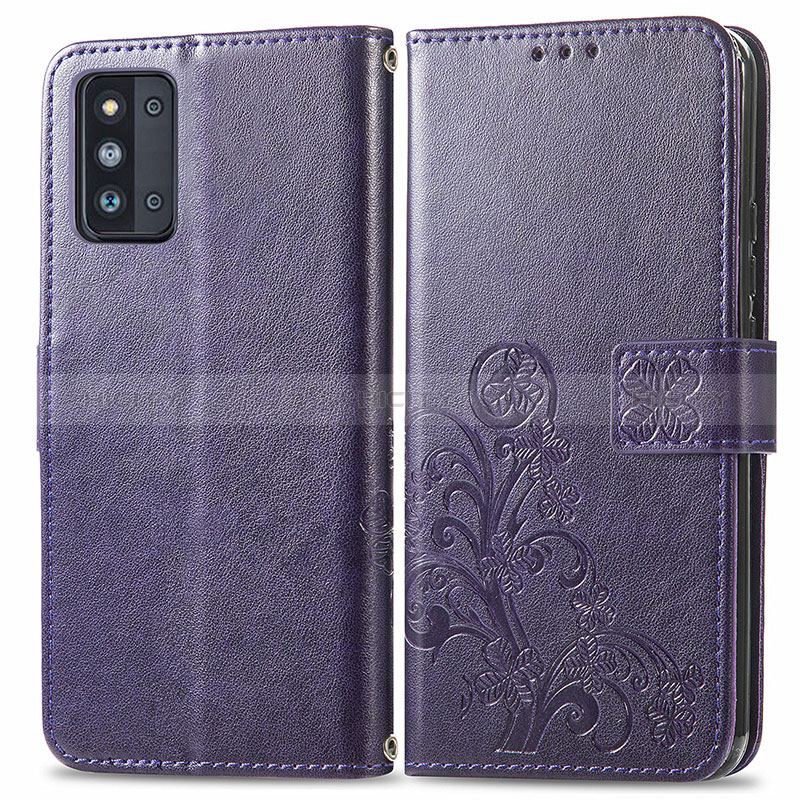 Leather Case Stands Flip Flowers Cover Holder for Samsung Galaxy F52 5G Purple