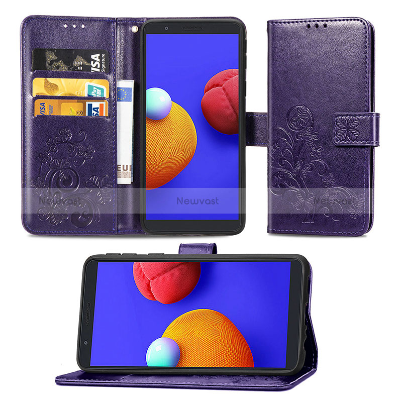 Leather Case Stands Flip Flowers Cover Holder for Samsung Galaxy M01 Core