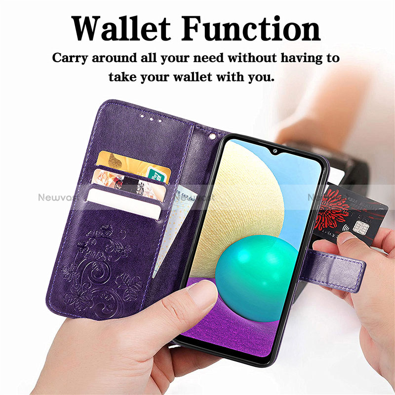 Leather Case Stands Flip Flowers Cover Holder for Samsung Galaxy M02