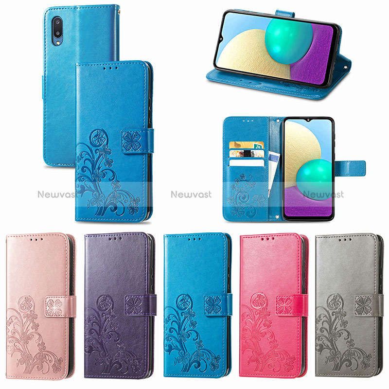 Leather Case Stands Flip Flowers Cover Holder for Samsung Galaxy M02