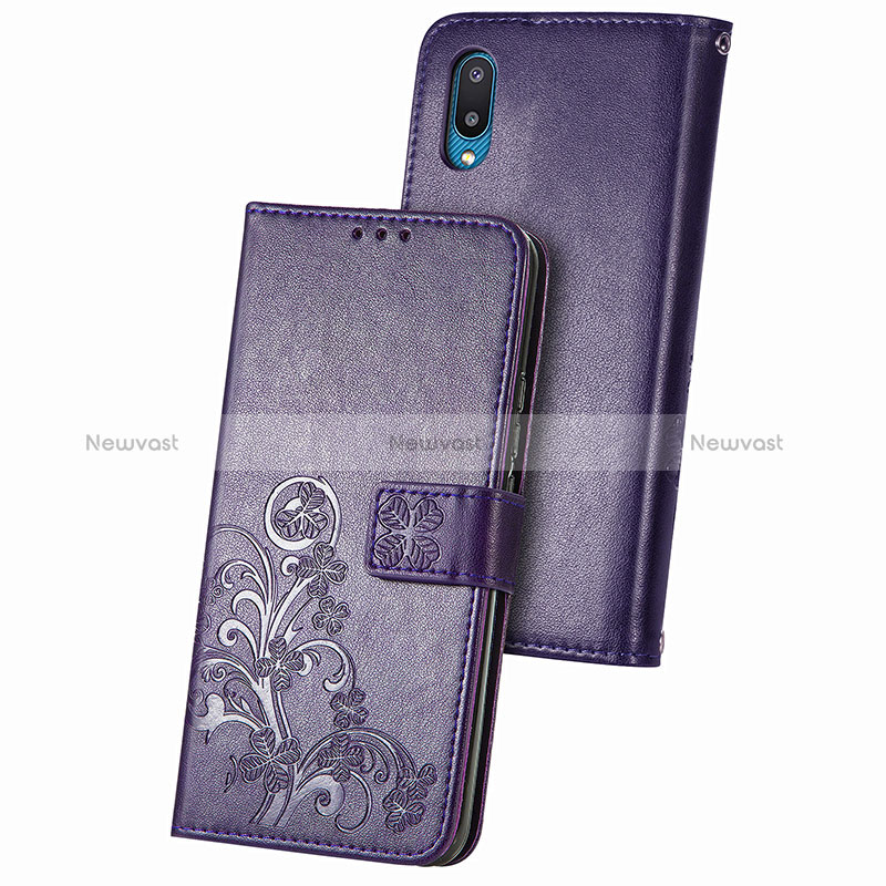 Leather Case Stands Flip Flowers Cover Holder for Samsung Galaxy M02