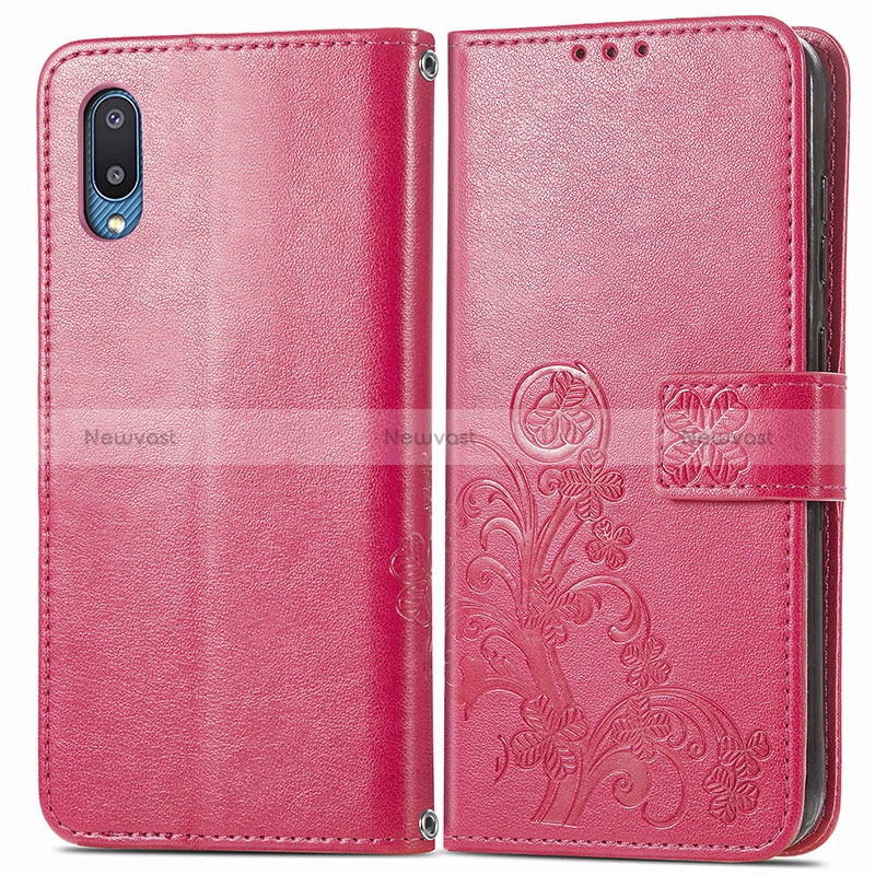 Leather Case Stands Flip Flowers Cover Holder for Samsung Galaxy M02 Red