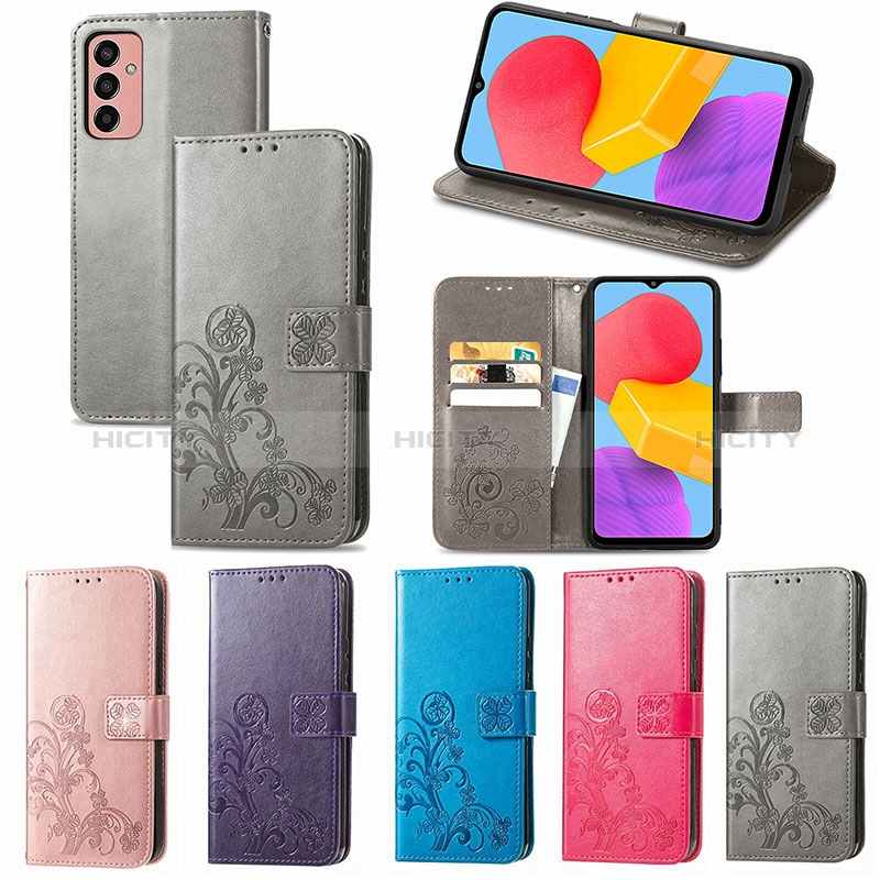 Leather Case Stands Flip Flowers Cover Holder for Samsung Galaxy M13 4G