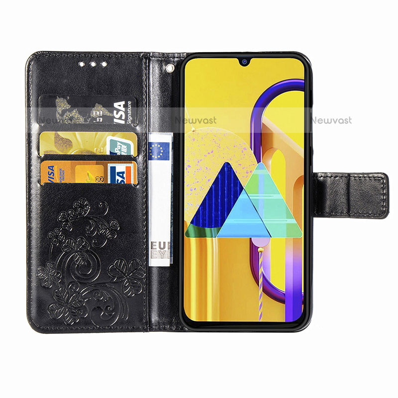 Leather Case Stands Flip Flowers Cover Holder for Samsung Galaxy M21