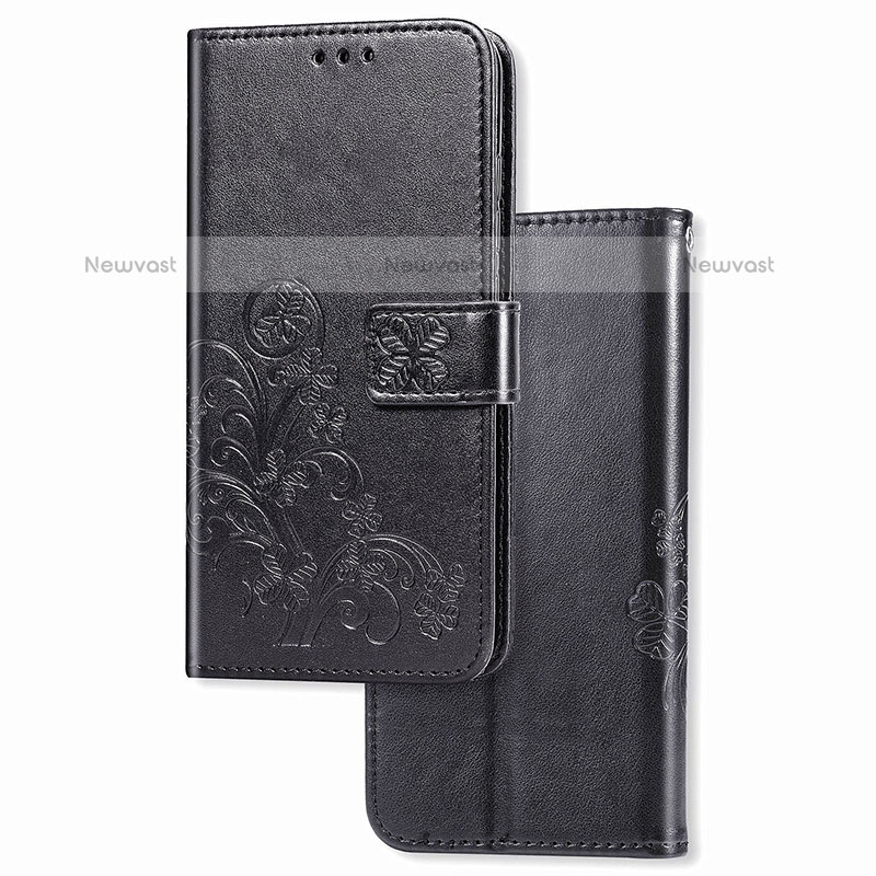 Leather Case Stands Flip Flowers Cover Holder for Samsung Galaxy M21 Black