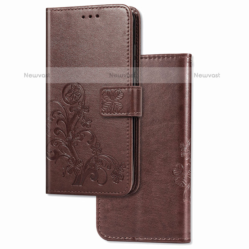 Leather Case Stands Flip Flowers Cover Holder for Samsung Galaxy M21 Brown