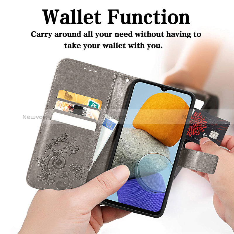 Leather Case Stands Flip Flowers Cover Holder for Samsung Galaxy M23 5G