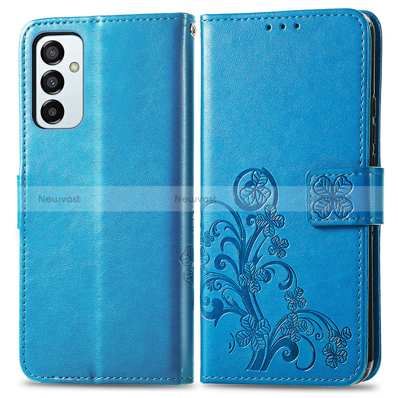 Leather Case Stands Flip Flowers Cover Holder for Samsung Galaxy M23 5G Blue