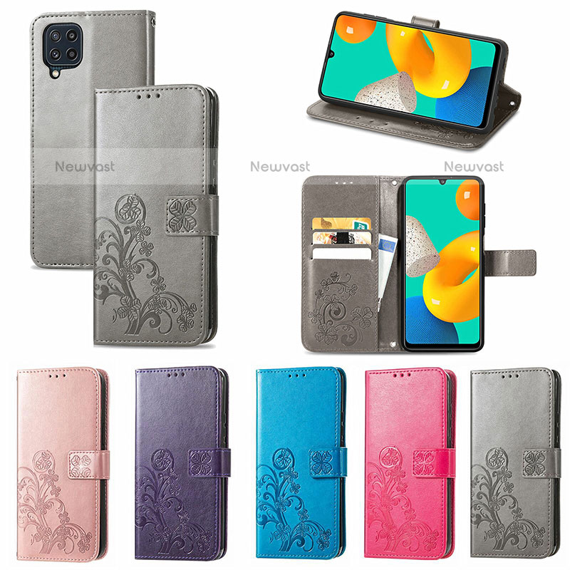 Leather Case Stands Flip Flowers Cover Holder for Samsung Galaxy M32 4G