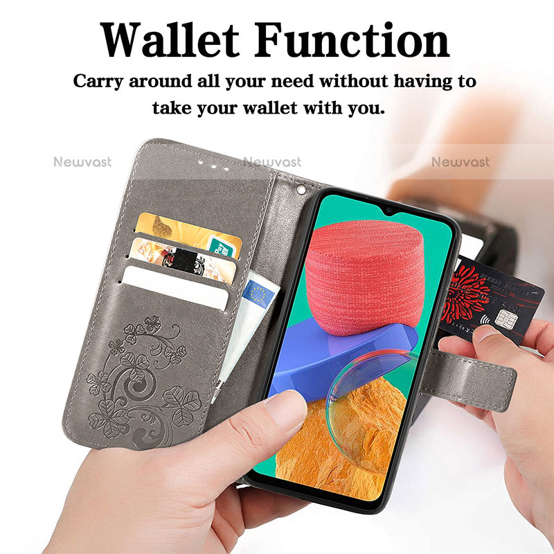 Leather Case Stands Flip Flowers Cover Holder for Samsung Galaxy M33 5G