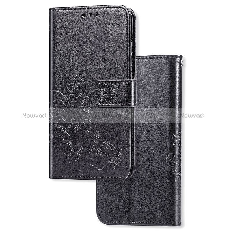 Leather Case Stands Flip Flowers Cover Holder for Samsung Galaxy M40S Black