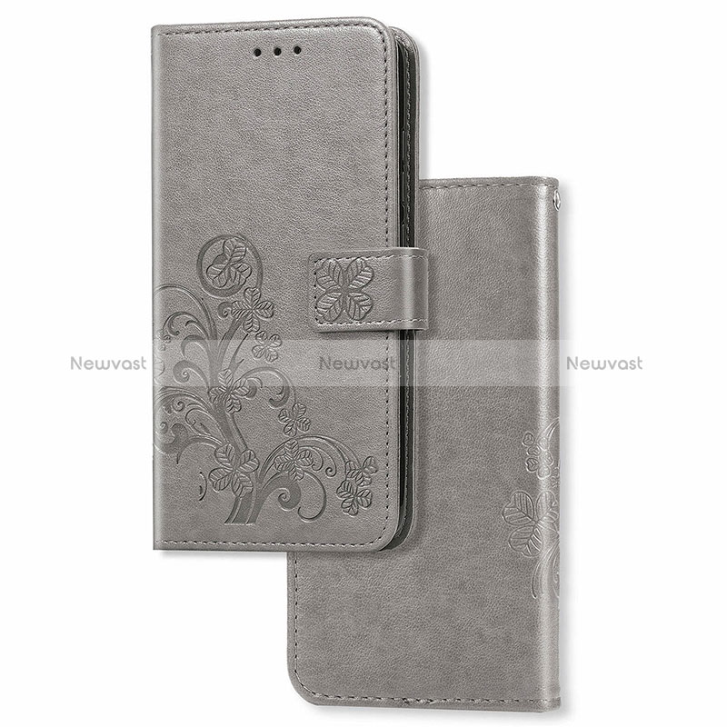 Leather Case Stands Flip Flowers Cover Holder for Samsung Galaxy M60s Gray