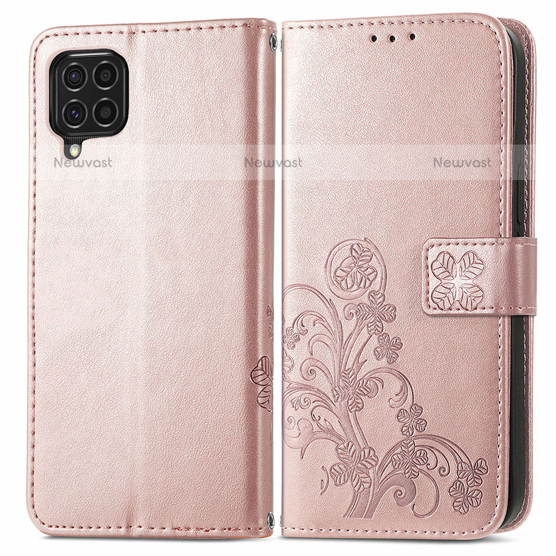Leather Case Stands Flip Flowers Cover Holder for Samsung Galaxy M62 4G Pink