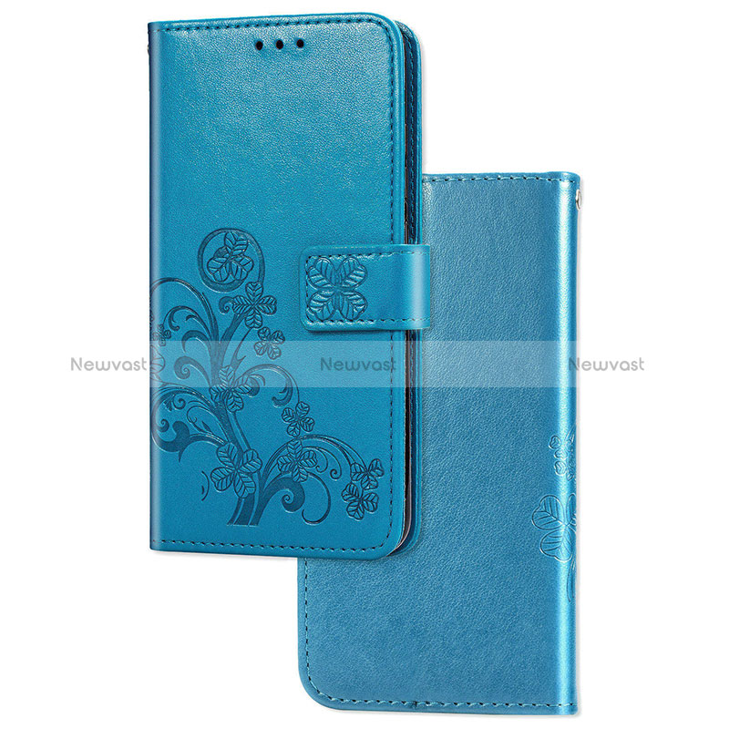 Leather Case Stands Flip Flowers Cover Holder for Samsung Galaxy M80S Blue