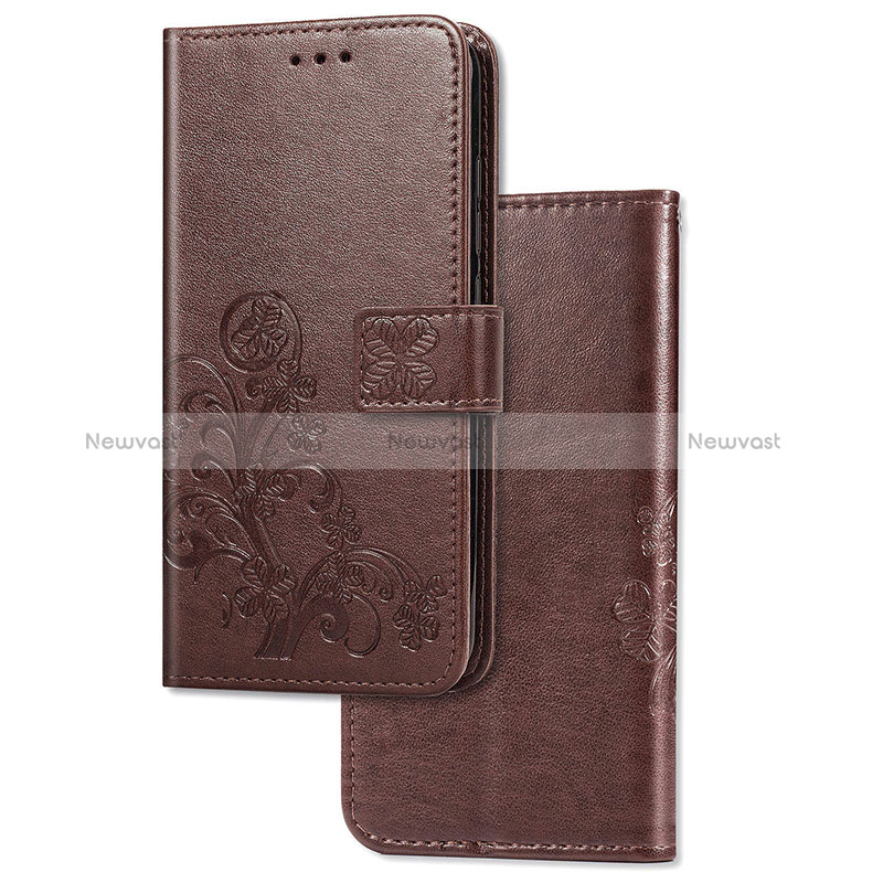 Leather Case Stands Flip Flowers Cover Holder for Samsung Galaxy M80S Brown