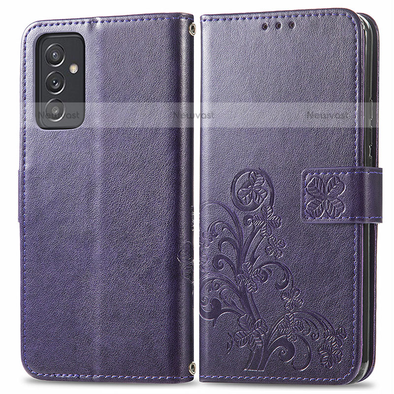 Leather Case Stands Flip Flowers Cover Holder for Samsung Galaxy Quantum2 5G Purple