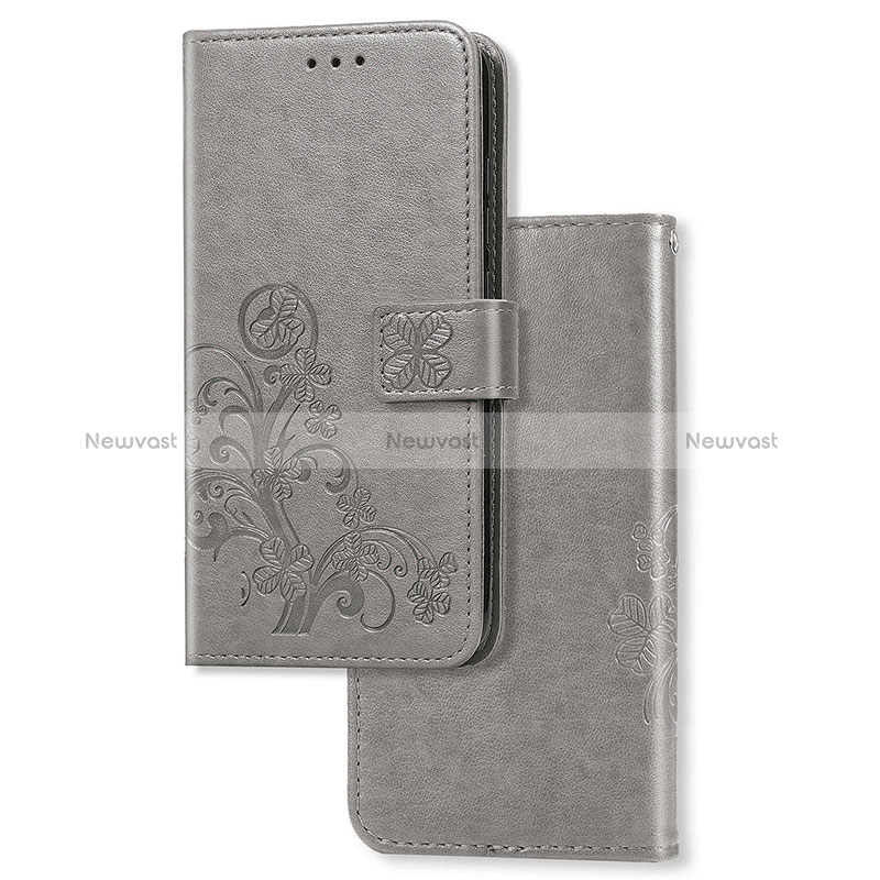 Leather Case Stands Flip Flowers Cover Holder for Samsung Galaxy S10 Lite Gray